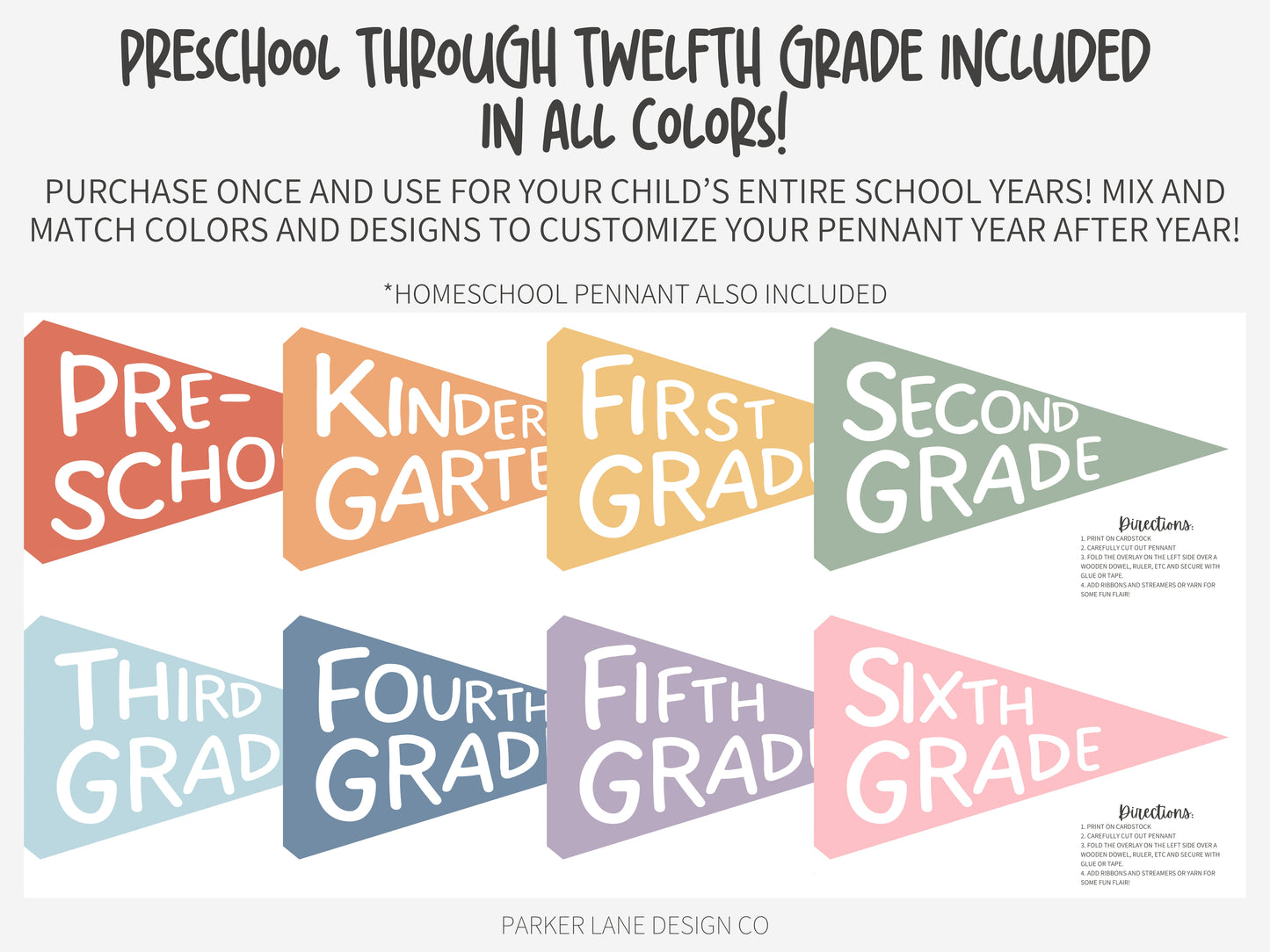 Back to School Pennants-Muted Rainbow