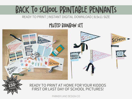 Back to School Pennants-Muted Rainbow